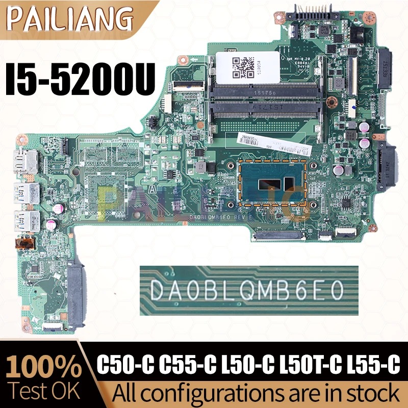 

For TOSHIBA C50-C C55-C L50-C L50T-C L55-C Laptop Mainboard DA0BLQMB6E0 SR23Y I5-5200U Notebook Motherboard Full Test