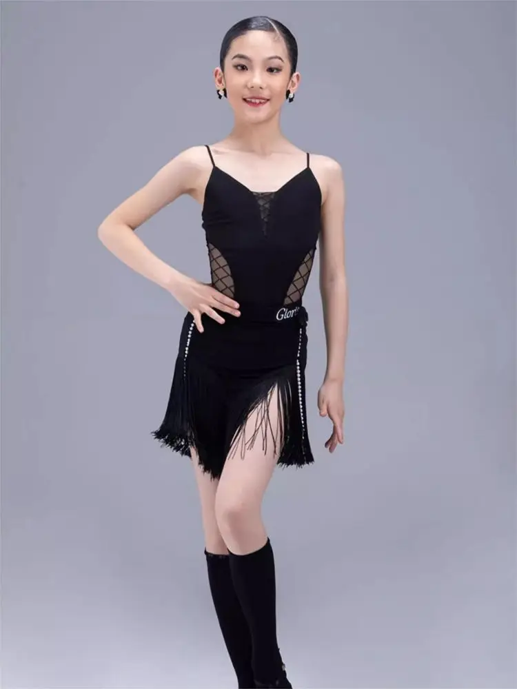 

customized women's adult girl Latin dance costume sexy suspender practice outfit V-neck professional performance fringe skirt