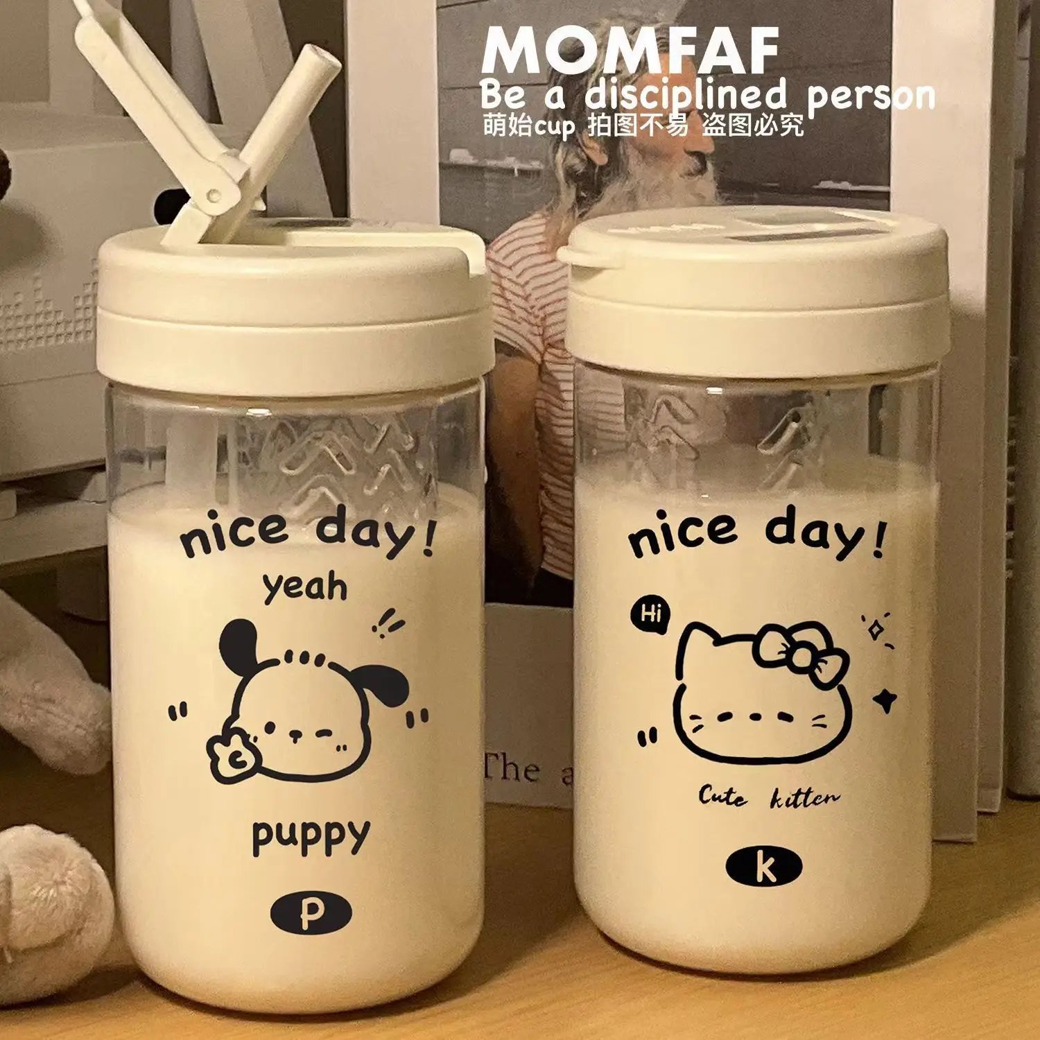 600Ml Cartoon HelloKittys Pochacco Water Cup Girls Plastic Cup High Temperature Resistant Summer Children's Water Bottle Gifts