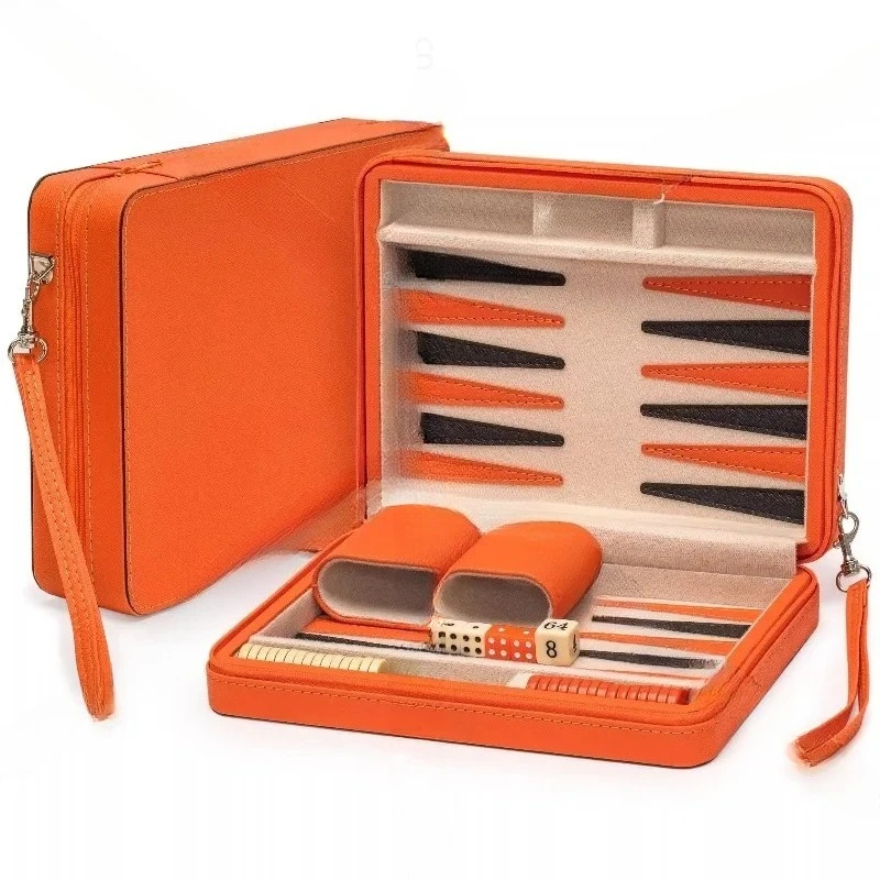 Leather Case Chess Acrylic Backgammon Mini Travel Edition