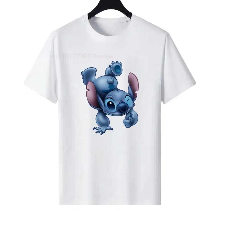 

Disney Stitch Pattern Woman White Cartoon Parent-child Clothing Loose Top Y2k Ladies Cheap Short Sleeves T-Shirt Men Sweatshirts
