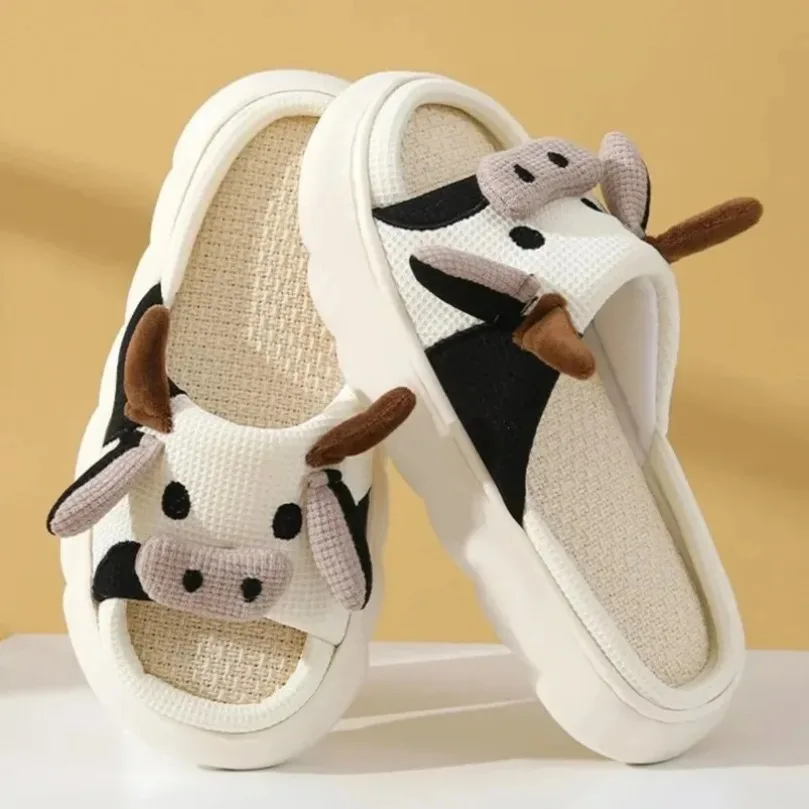 House Slipper Men Women Summer Cute Home Linen Couples Indoor Non Slip Thick Funny Sandals Cartoon Kawaii Shoes Frog Cow 2026 view 4
