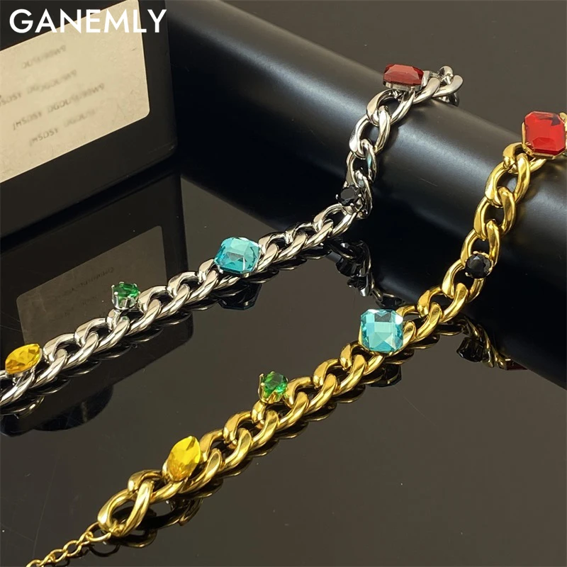 GANEMLY 316L Edelstahl Farbige Zirkon Kristalle Handgelenk Kette Armband Für Frauen Mode Wasserdicht Schmuck Geschenk Zubehör