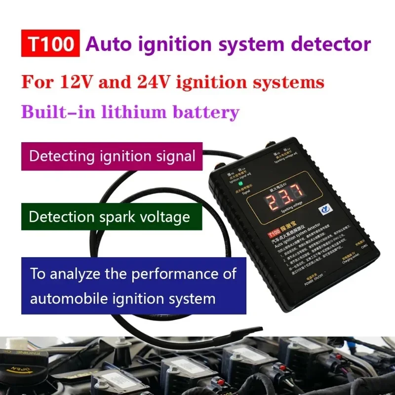 LINGXUN T100 Auto Ignition System Detector for 12V 24V Ignition System to Test Ignition Signal and Spark Voltage