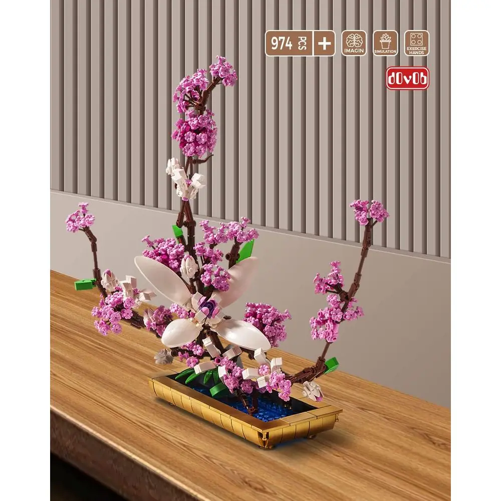 Juego de bloques de construcción de bonsái lila, modelo de ramo de flores de 974 piezas para adultos, regalo ideal para decoración del hogar o la oficina