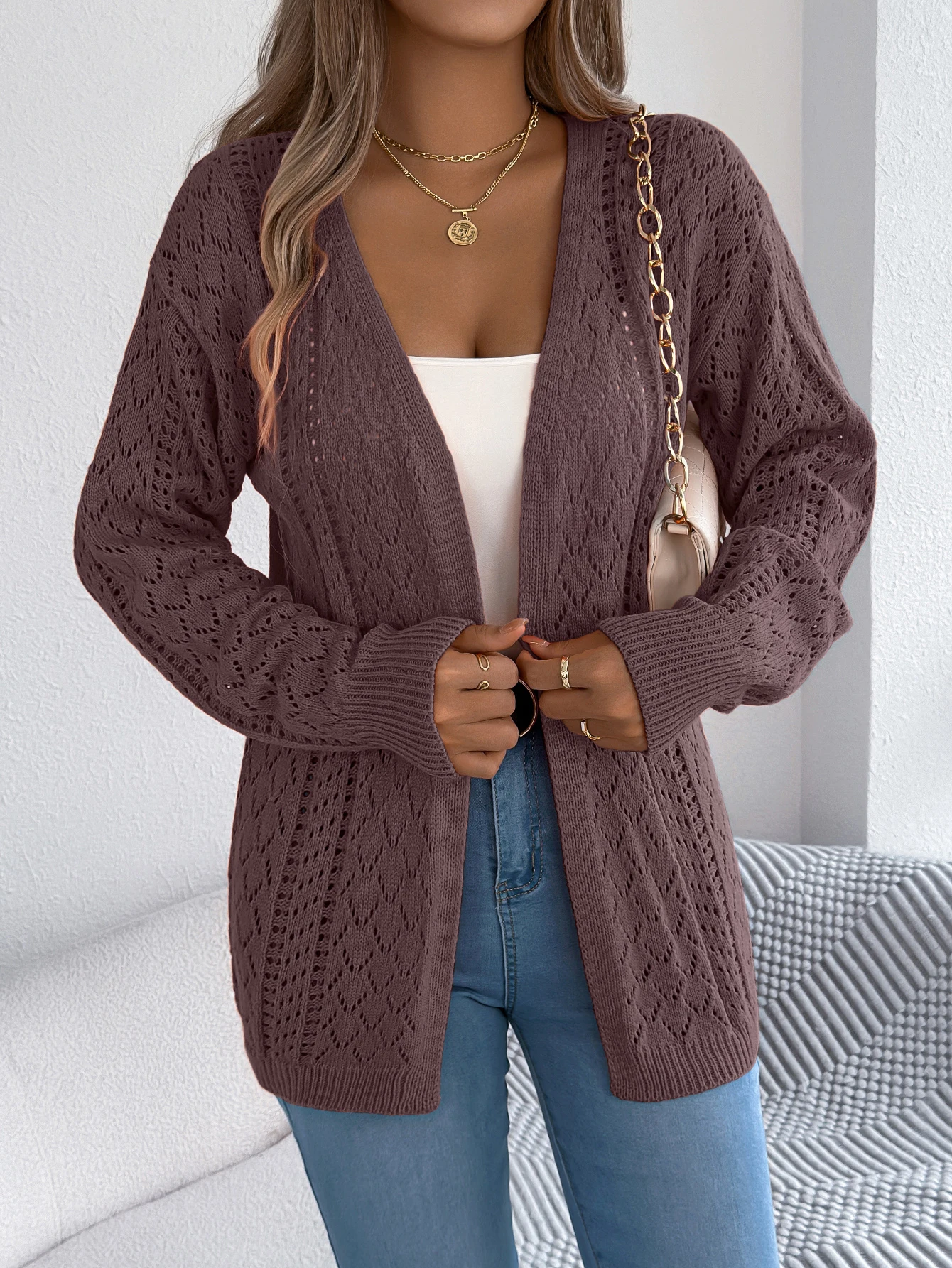 

Женский кружевной кардиган на осень-зиму, ажурная накидка с длинными рукавами, курортный вязаный однотонный пальто, легкий свитер, верхняя куртка