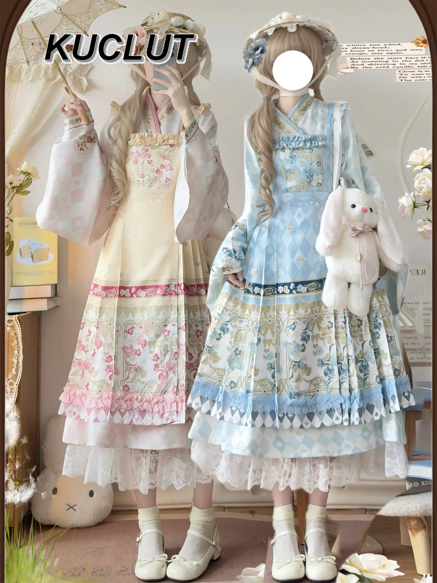 

Eclectic Hanfu Women's Elegant Sets Pink Blue Winter Long Sleeve Top and Long Skirt Suit New Style Fashion Two Piece Set Femme