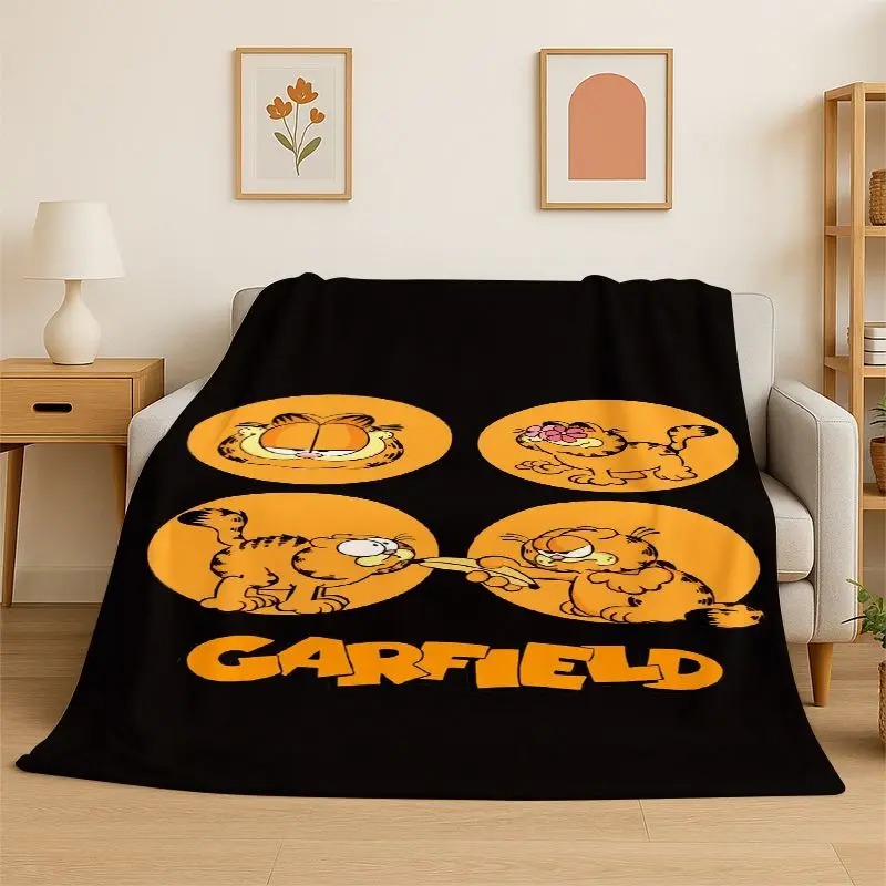 Cartoon Funny G-Garfield Cat Flannel Blanket Soft Warm Throw Blanket for Bedroom Living Room Bed Travel office Picnic Fest Gift