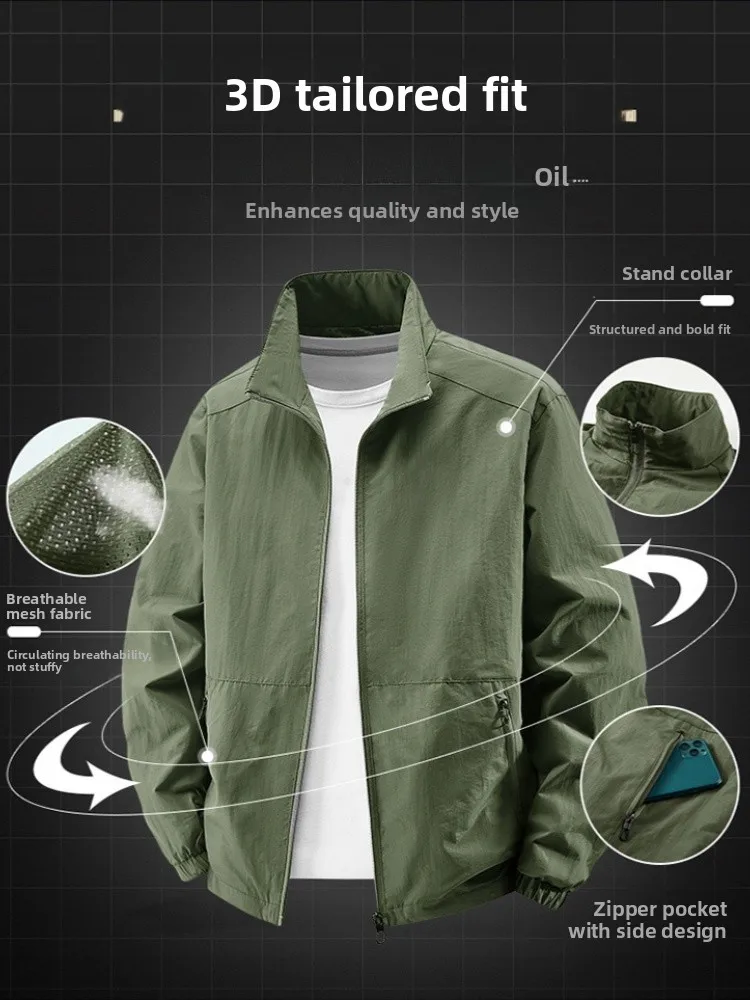 

Мужское повседневное тюре, весенне-осеннее свободное дышащее пальто с капюшоном и воротником-стойкой, топ для отдыха на открытом воздухе, полиэстер, нейлон Cosite F...