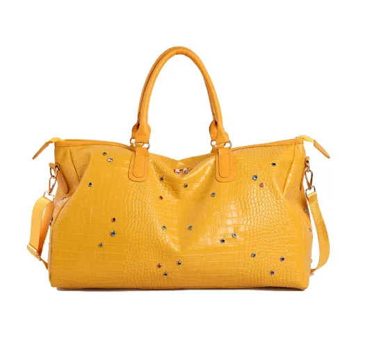  Y2k Crocodile Pattern Tote,colorful Rhinestone Design Stylish Glossy Street Style Crossbody Bag,large Capacity Travel Tote