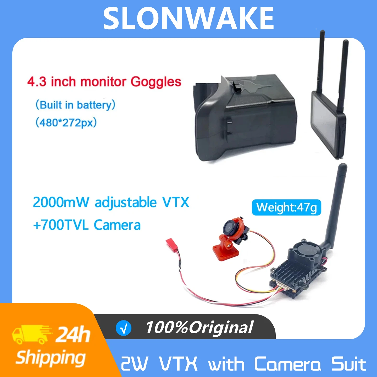 5.8G 48CH FPV Goggles 4.3 Inch Detachable Screen 480*272 with 5.8G 48CH 2000mW VTX Transmitter and CMOS 700TVL fpv camera for RC