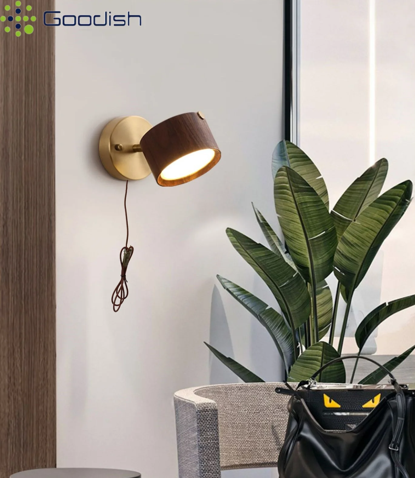 Modern Stylish Art Creative Background Walnut Wood Base Sconce Plug Lights LED Wall Lamps for Bedroom Home Decoration Chandelier