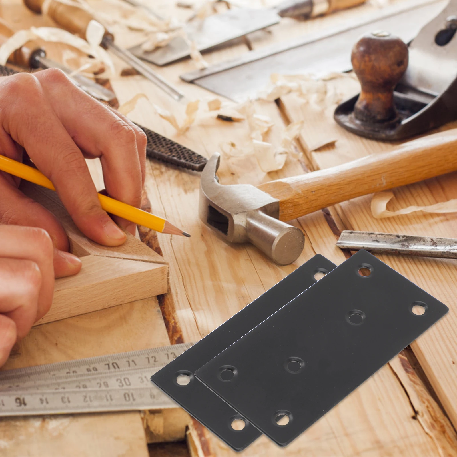 

6pcs Stainless Steel Flat Brackets Corner Braces For Wood Metal Plate With Holes Wall Cabinet Support Mending Plates Black Iron