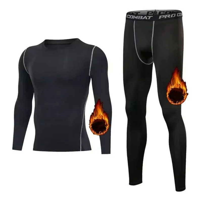 Autumn/Winter Men's Warm Underwear Set Solid Color Suit Corset Casual Sports Base Shirt Cycling Fitness Elastic Long Johns Mens