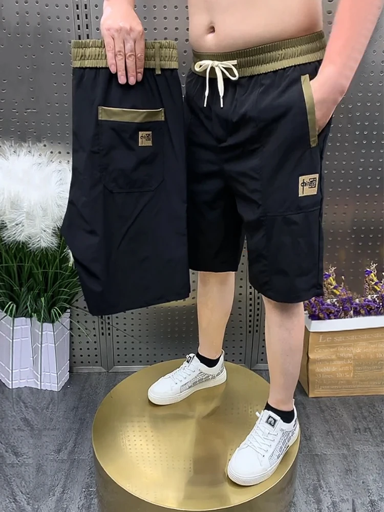 

Summer Ice Silk Shorts Men's Casual Versatile Five-Quarter Embroidered Comfortable High Elasticity Outdoor Wear Loose Fit