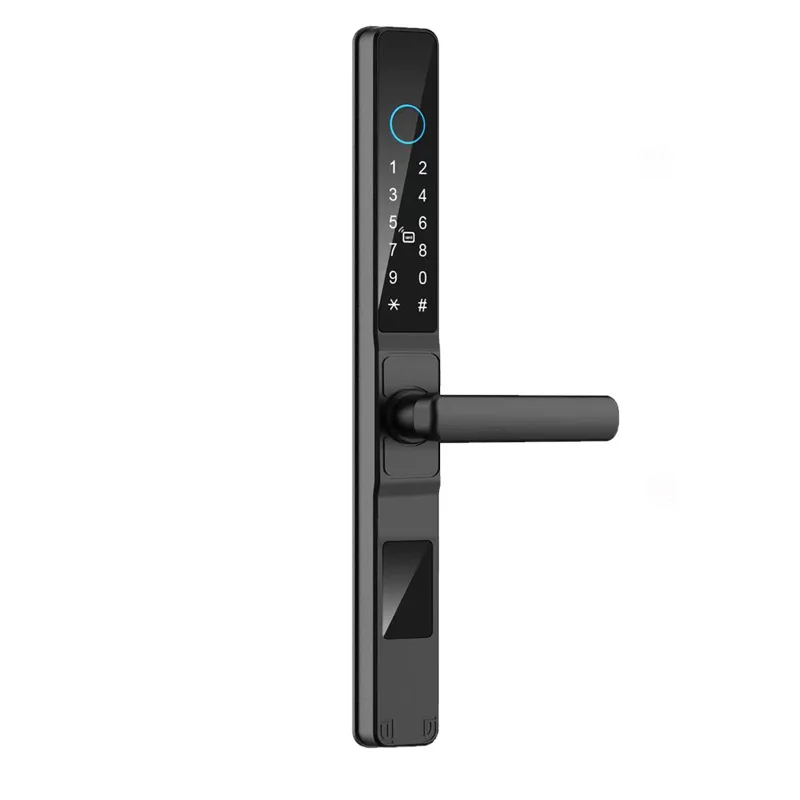Aluminum fingerprint lock household waterproof broken bridge aluminum narrow side door anti-theft door