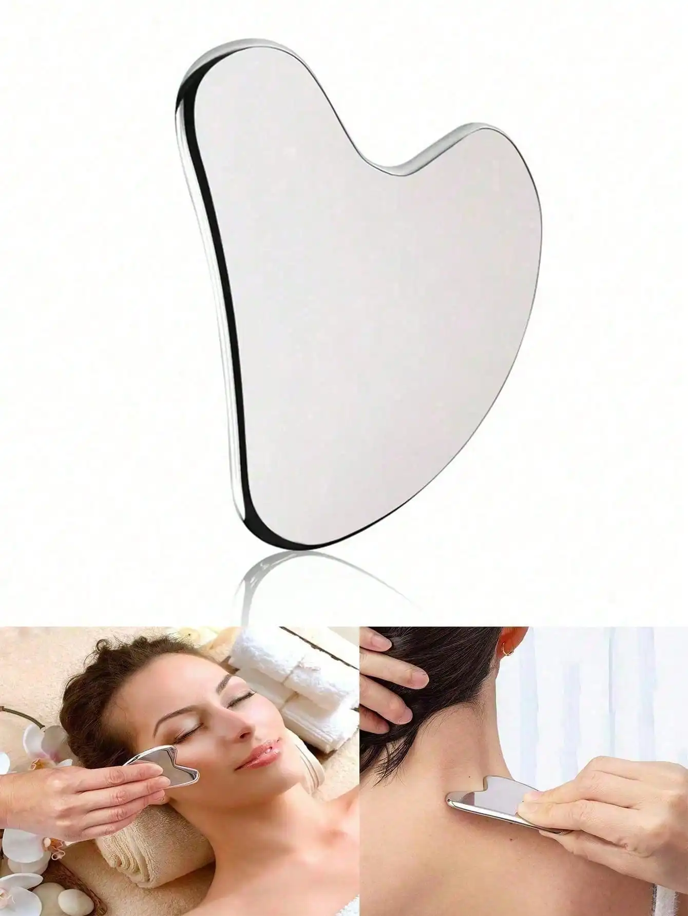 Las últimas herramientas de masaje para 2025: Tabla Gua Sha de acero inoxidable, herramienta de raspado para masaje linfático facial en forma de corazón