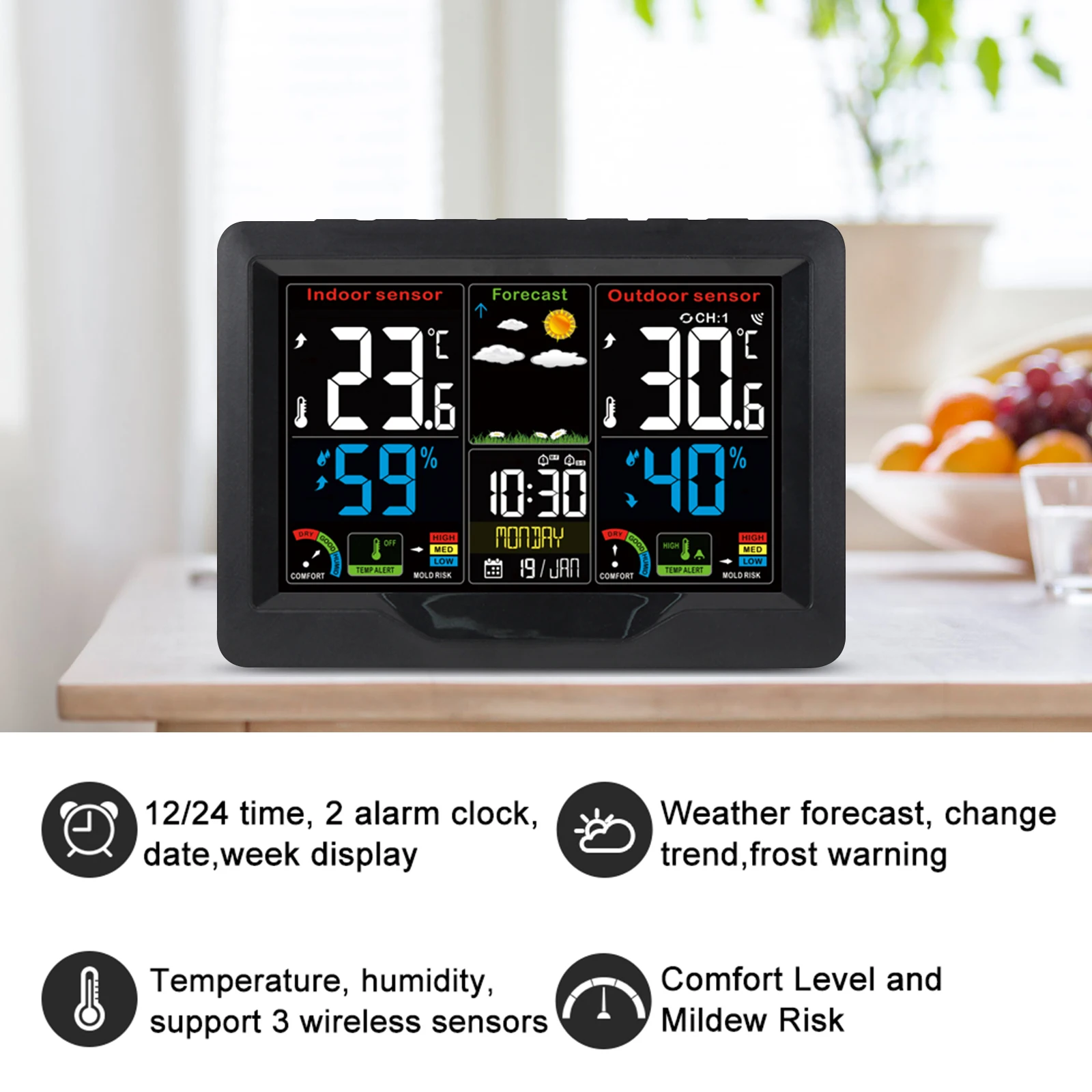 Household Thermometers with Lcd Display Touch Screen Outdoor Temperature Sensor Supprot Weather Forecast Record Time Alarm