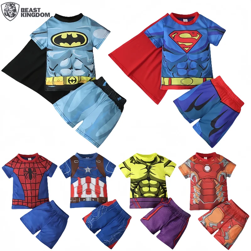 

BeastKingdom Summer Kids Short Sleeve Anime Personality Fashion Comfortable Spiderman Top Shorts Set Loungewear holiday gift