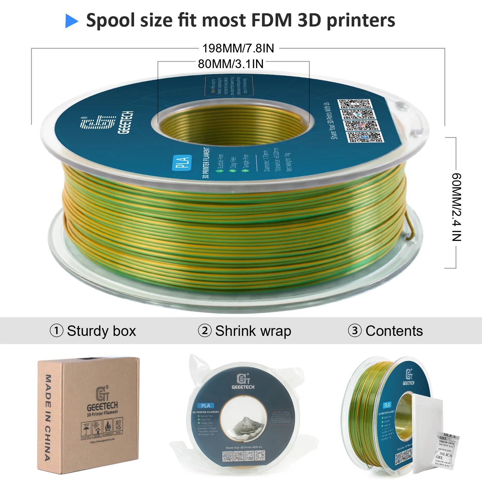 Geeetech 5KG Dwukolorowy Filament Jedwabny PLA, Filament 3D 1,75 mm Szpula (+/-0,03 mm) Pakowany próżniowo — zdjęcie produktu 5