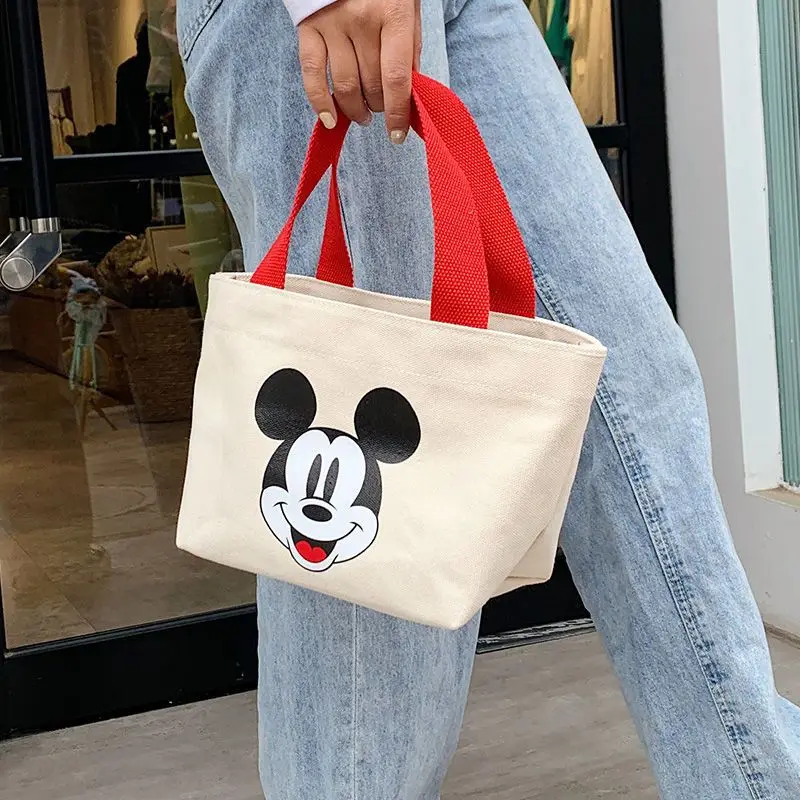 Disney Mickey Mouse Canvas Bag Women\'s Handbag Treasure Mother Small Cloth Bag Work Bento Bag Pupils with Rice Small Handbag