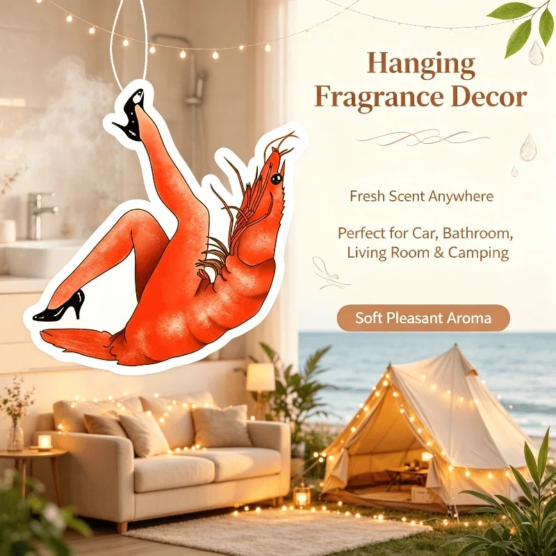 Car Air Freshener Funny High Heel Shrimp Graphic Hanging Scent Card for Car Interior Decor Rearview Mirror Ornament Gift
