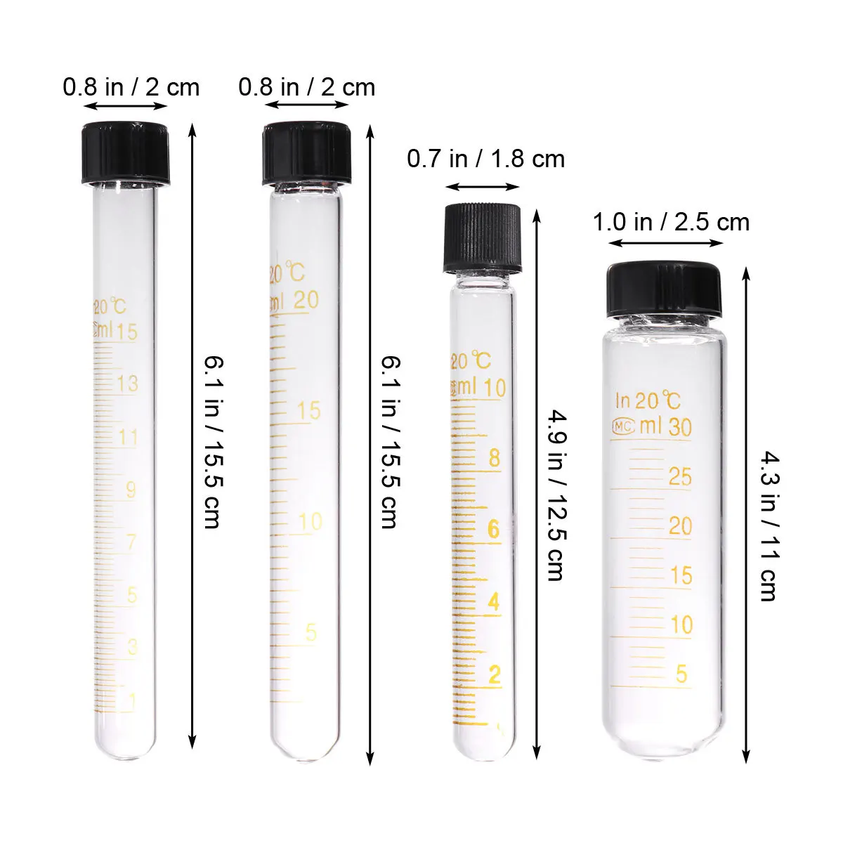 8Pcs Clear Glass Test Tubes Heat Resistant Silicone Screw Caps Graduated for Measuring Liquid Samples Storage Glass Test Tube