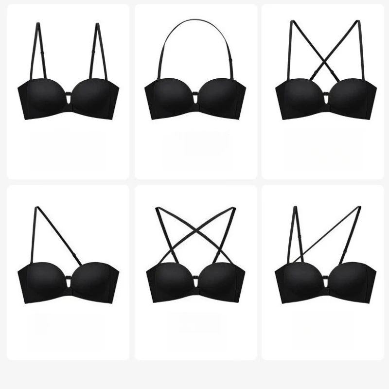Sujetadores sin tirantes con cierre frontal para mujer, sujetador push-up sin costuras, ropa interior gruesa y suave, lencería invisible ajustable de color sólido