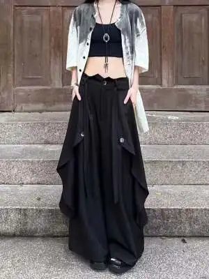 Y2k Gothic Harajuku Skirt Pants Japanese Irregular Stitching Samurai Hakama Genderless Streetwear Campus Valentines Pants Unisex