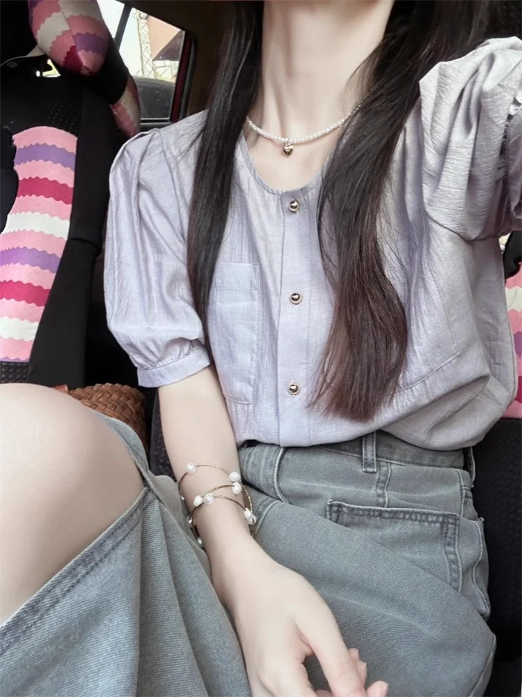 

2024 New plus Size round Neck Short Sleeve Shirt Women's Elegant Belly Covering Slimming Top High Waist Commute Style