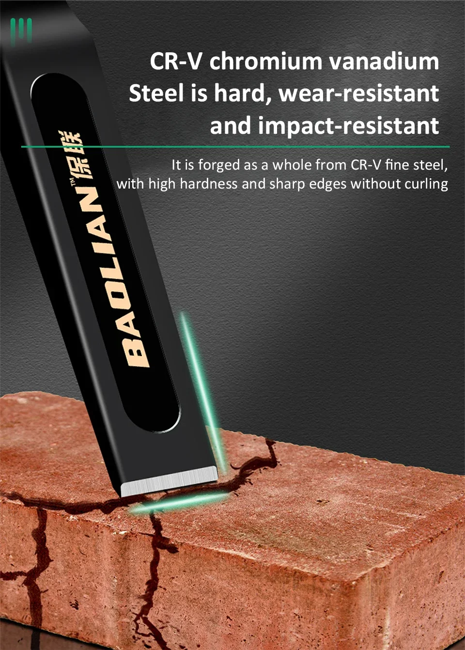 6/8/10/12 Zoll Chrom-Vanadium-Stahl Stein-Flachmeißel mit Handschutz für Bau, Zement, Mauerwerk, Beton, Gravur und Schneiden – Detail 3