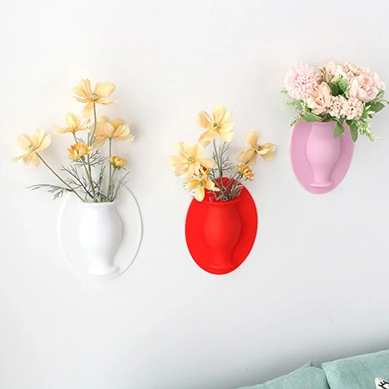 Silicone Small Vase Living Room Decoration Wall Sticker Cute Trumpet Flower Arrangement Cultivation Flower Pot Net Ornament