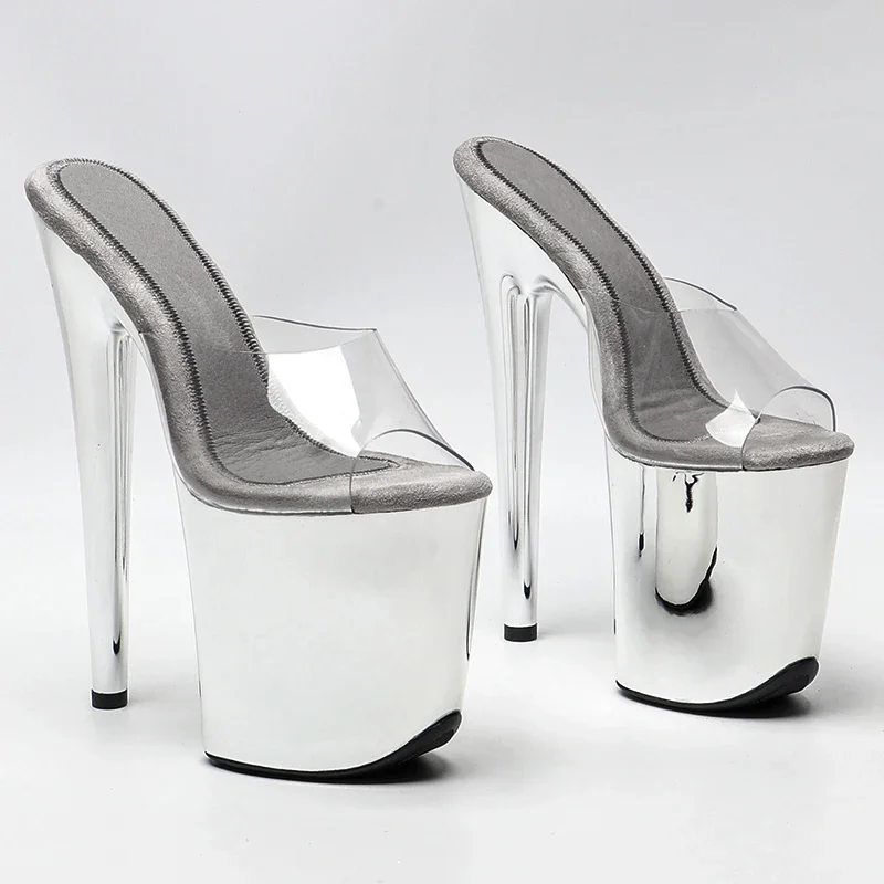 Leecabe20cm/8inch   PVC upper style Silver platform  high heel slipper sandals  sexy model shoes pole dance shoes