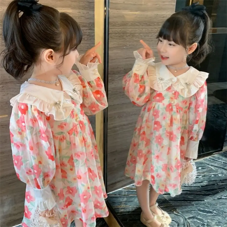 

2022 Girls Baby Spring Autumn Summer Floral Dress Fashion Kids Girl Elegant Birthday Princess Dresses Children Vestidos Clothes