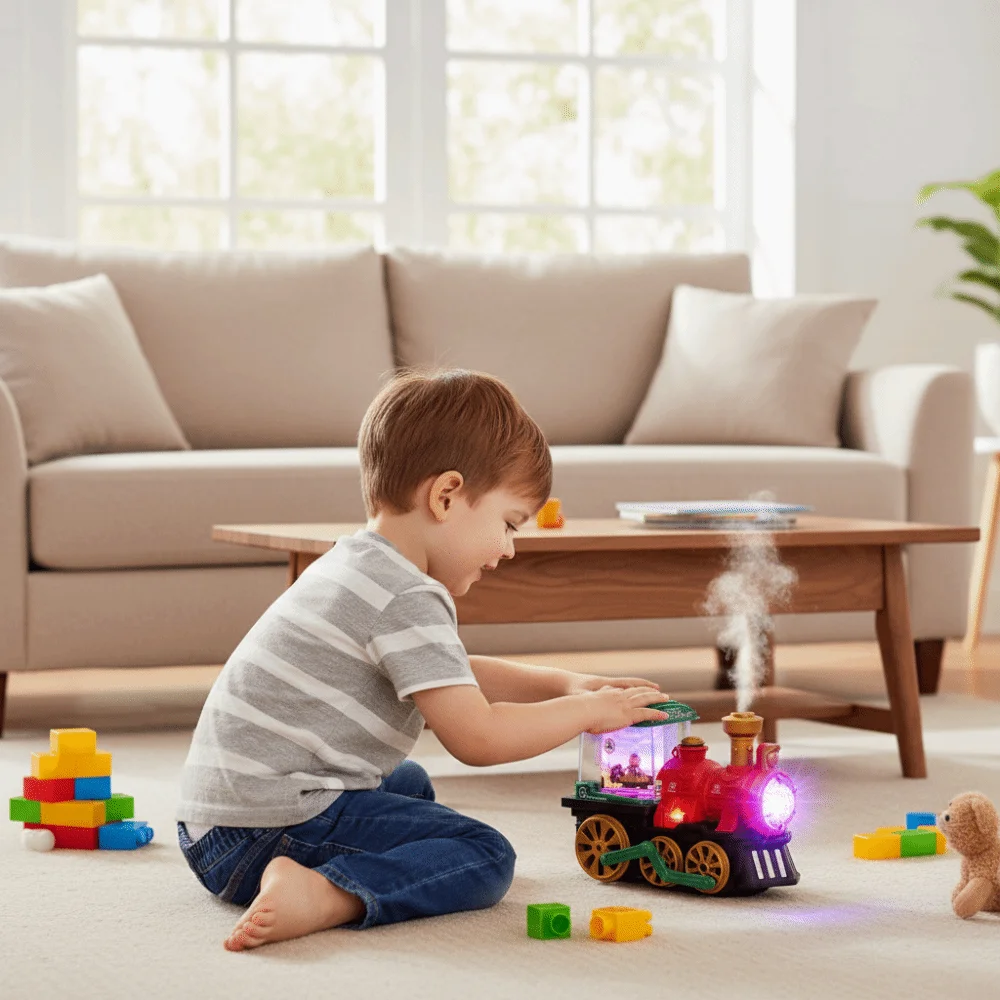 

Креативный винтажный электрический паровоз с звуком и вращающимися огнями, обучающая имитационная модель паровоза, подарок