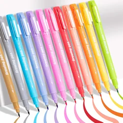 GN 12 Pastel Colors Arts Calligraphy Brush Pen Brush Tip Marker Felt Tip Water Based Ink Color Pens Great Lettering, Journaling