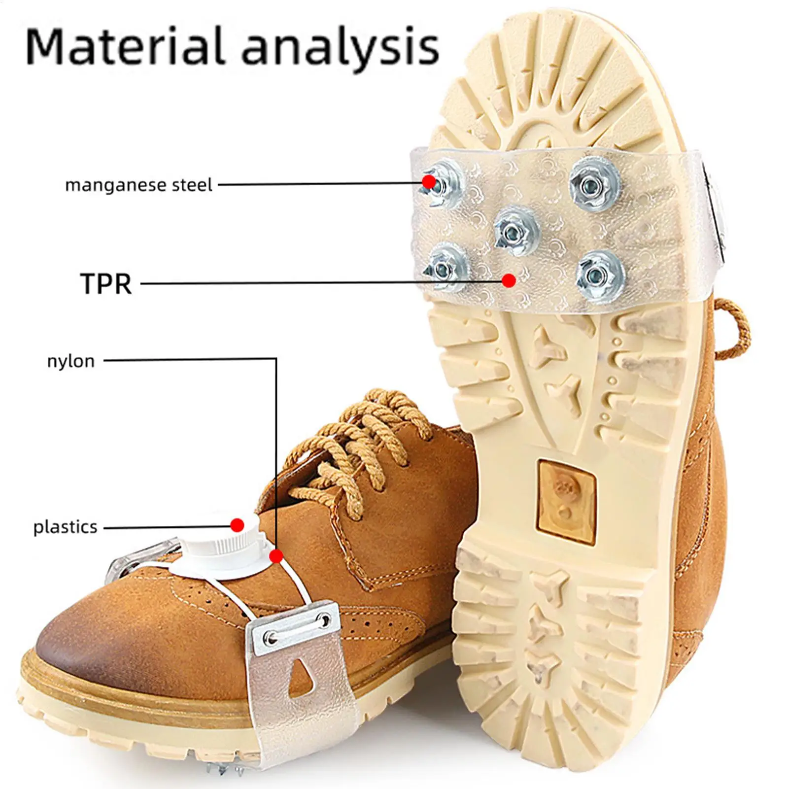 1ペア 5爪式アイスクリート 靴・ブーツ用 滑り止め スノーグリップ ウォーキング、ハイキング、冬の旅行用