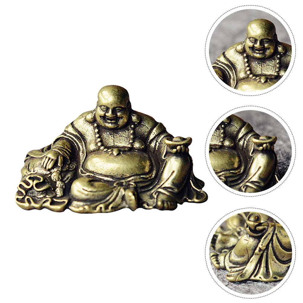 

1pc Brass Maitreya Buddha Desktop Decor Craft Ornament Small Statue For Home Office Desk Decoration Gift