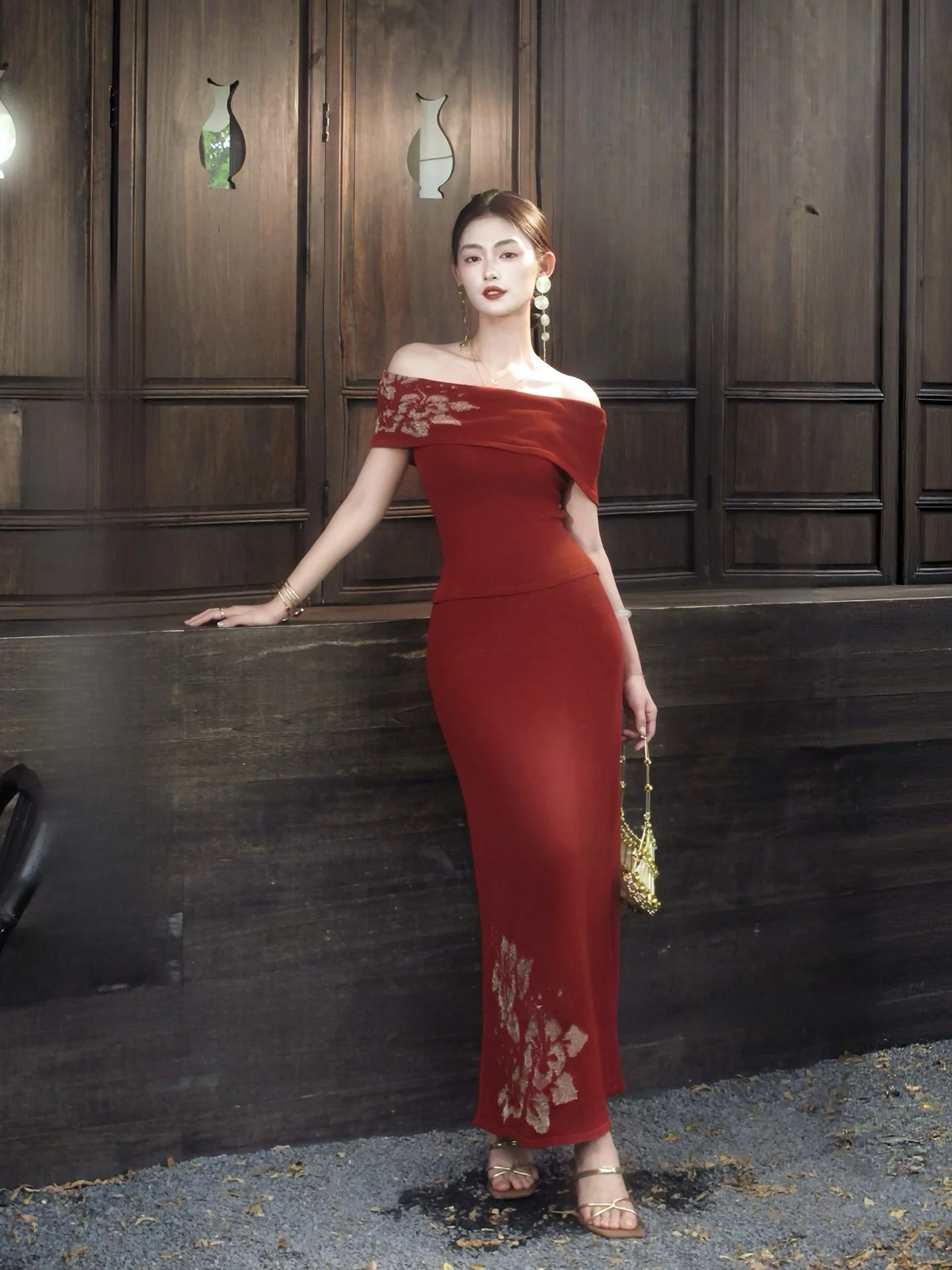 

Lingshi High Waist Knitted Embroidered Set Short Sleeve One Shoulder Shirt Style Spring Summer Fashion Women's Clothing