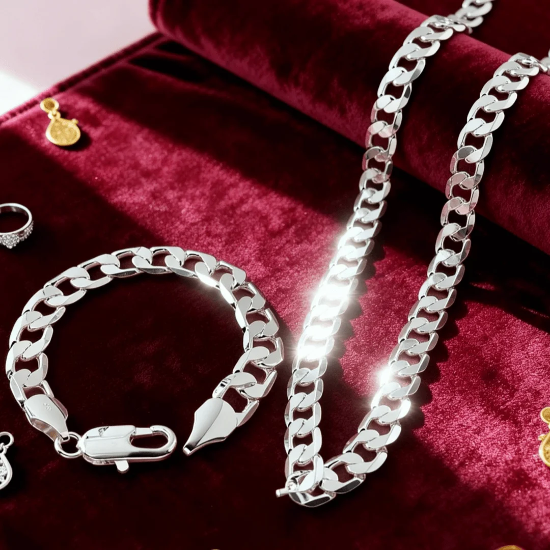Original designer classic 12MM Figaro Bracelets necklace 925 sterling Silver Jewelry set for men Fashion wedding Holiday giftS