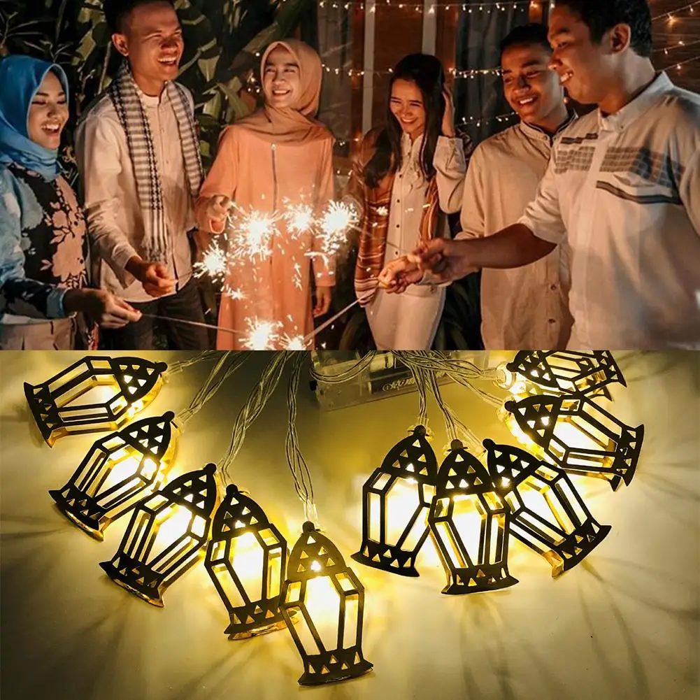 

1.65m 10 Led Eid Mubarak Led String Lights Islam Muslim Lantern Castle Moon Star 2024 Home Ramadan Decoration Party Festiva P9t1