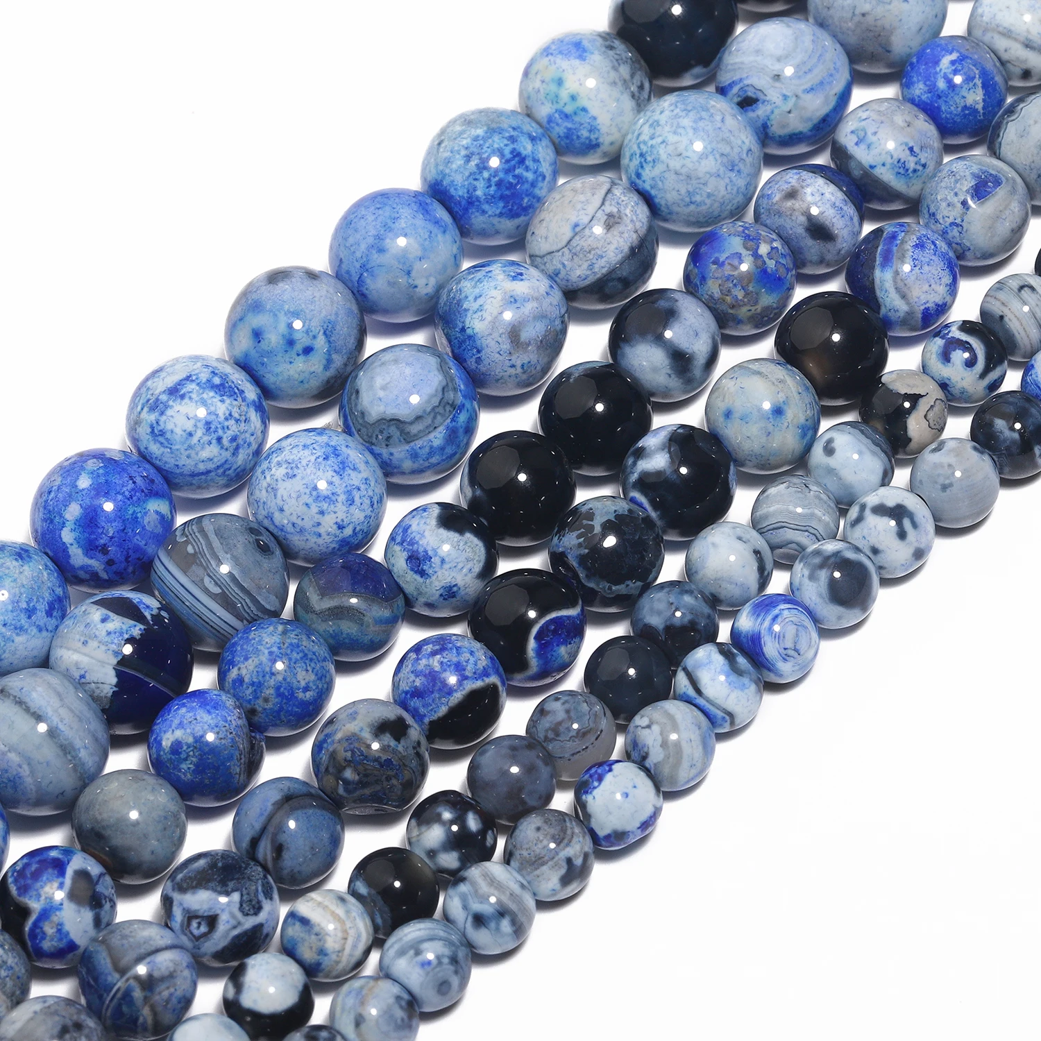 6/8/10mm Natural Stone Blue Grey Fire Agate Round Energy Stone Spacer Beads for Jewelry Making DIY Charms Bracelet Necklace