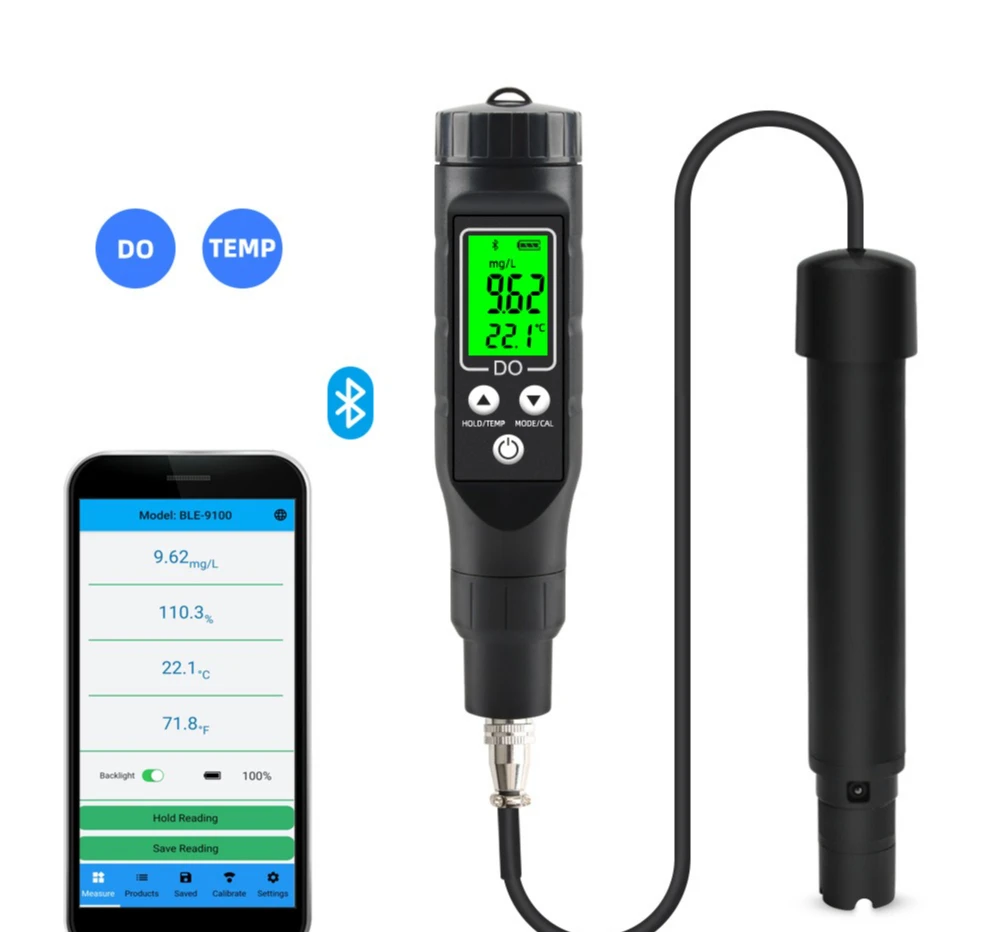 Dissolved Oxygen Meter Smart Bluetooth Portable 0 to 30 mg per L for Aquaculture Fish Pond Water Quality Monitor Tester Pen