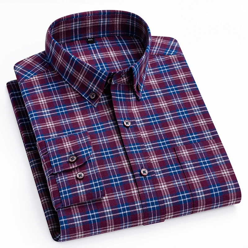 Luxury hight qulity 100%Cotton long-sleeve shirts for men slim fit casual plaid shirt houndstooth Office clothes elegant tops