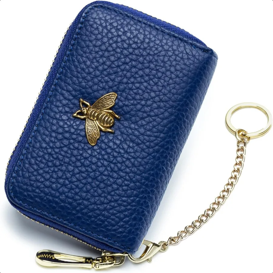 

RFID Credit Card Holder Small Leather Zipper Card Case Wallet for Women