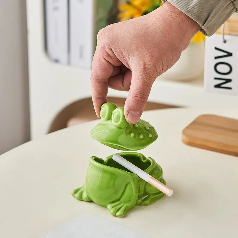 Creative Ceramic Frog Ashtray Ornament - Artistic Tea Pet for Home Office, Multi-Functional Storage Decoration