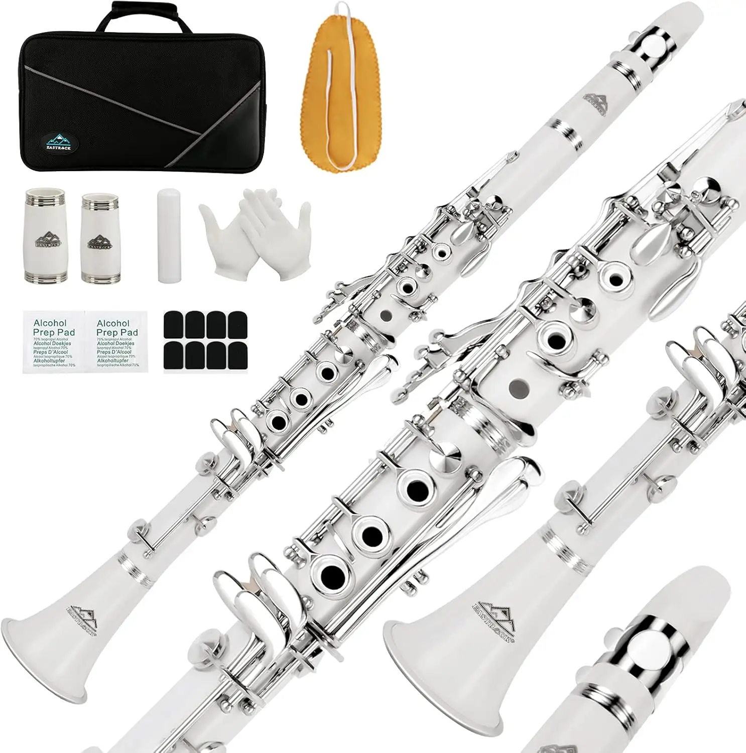 

Bb Flat 17 Nickel Keys White Beginner Student Clarinet with 2 Barrels and Cleaning Kit