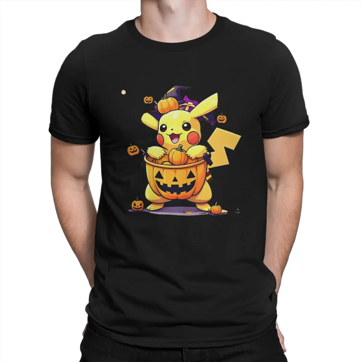 Novelty Japanese Anime Game Pikachu T-Shirt for Men Crew Neck 100% Cotton T Shirts Pokemon Short Sleeve Tee Shirt