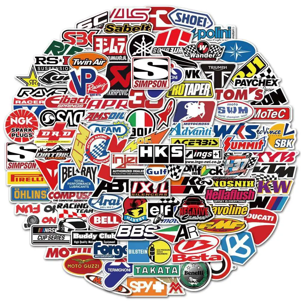 100pcs Racing Car Logo Graffiti Stickers for Cars, Motorcycles, Luggage, Notebooks, Skateboards, and Waterproof Stickers