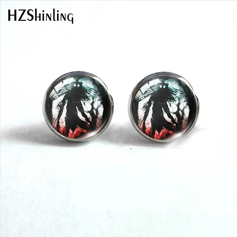 12mm Mothman stud earrings Pattern Glass Cabochon Stud Earrings Handmade Ear Jewelry for Women